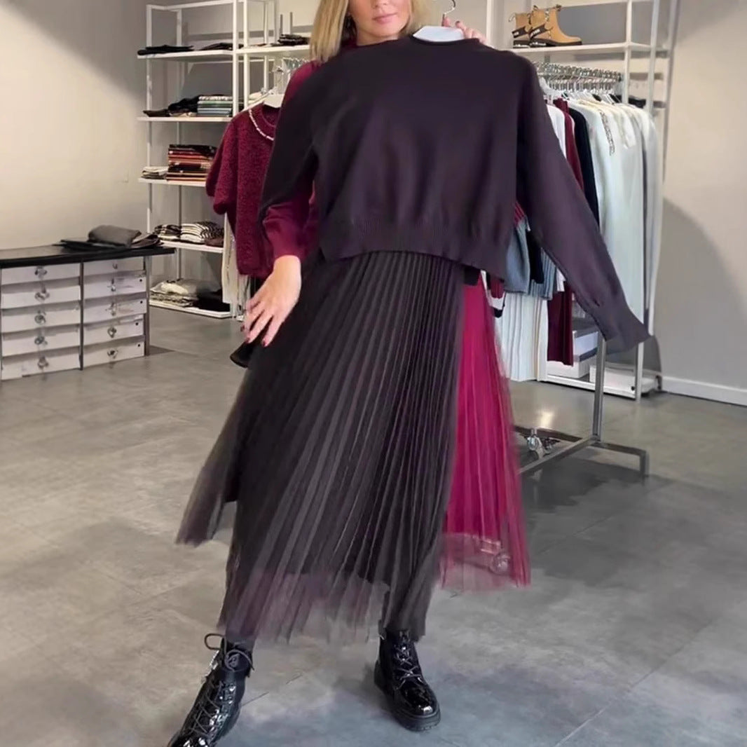 Women's Elegant Pleated Skirt and Sweater Set Lune London
