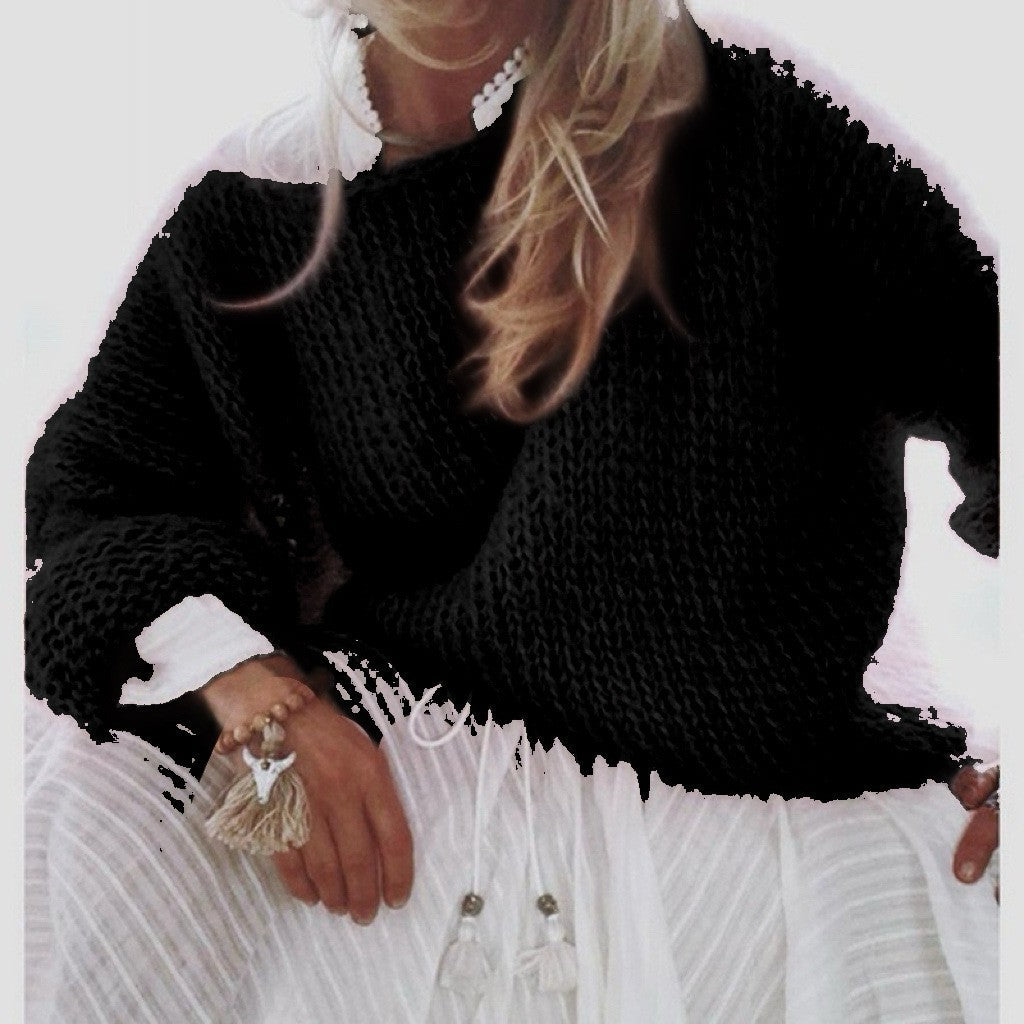 Casual chunky knit sweater for women with lace stitches and drop shoulders Lune London