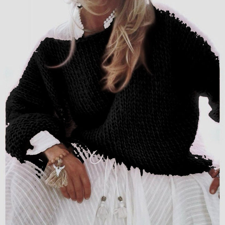 Casual chunky knit sweater for women with lace stitches and drop shoulders Lune London