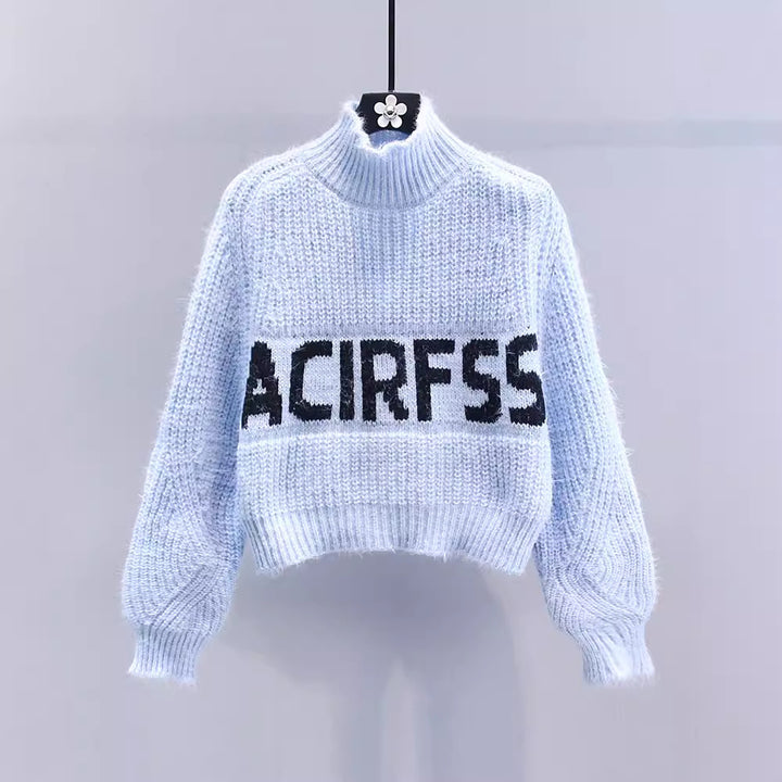 Chunky knit high neck sweater for women with a graphic pattern Lune London