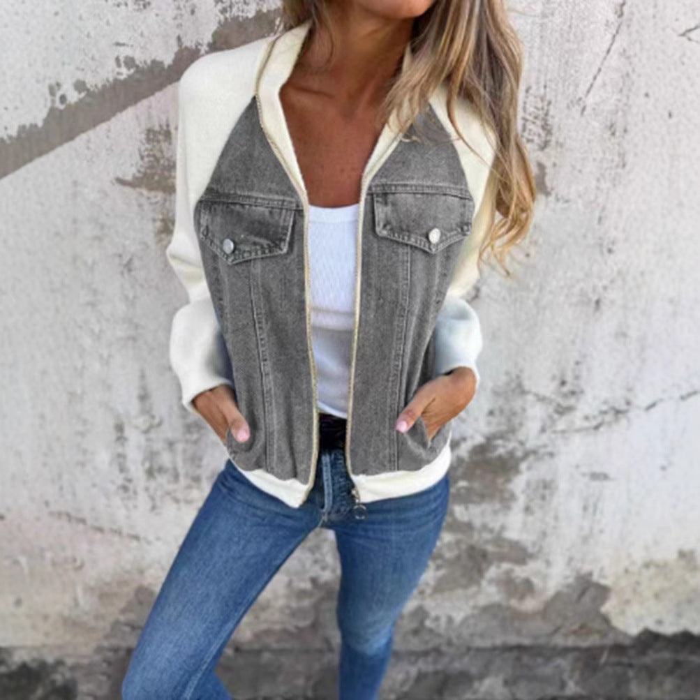 Casual sweatshirt jacket for women with denim style and fleece sleeves Lune London
