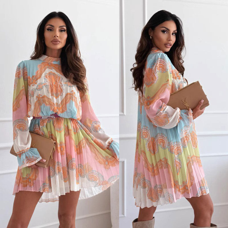 Mini pleated dress for women with colorful print Lune London