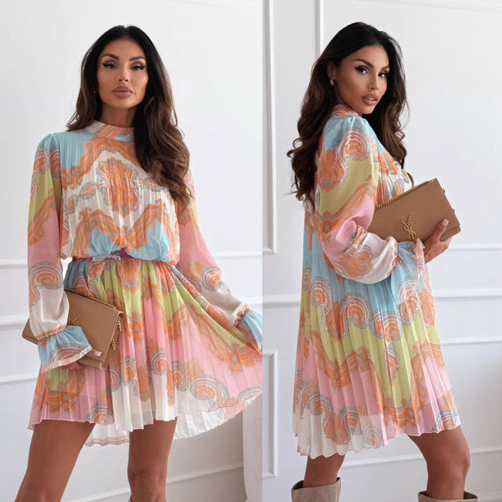 Mini pleated dress for women with colorful print Lune London