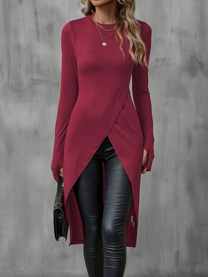 Robe portefeuille pour femmes avec manches longues et coupe asymétrique Chic & Stil