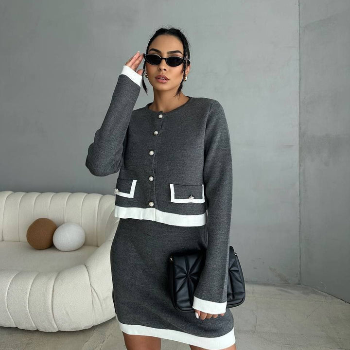 Elegant knit dress for women with contrasting details Lune London