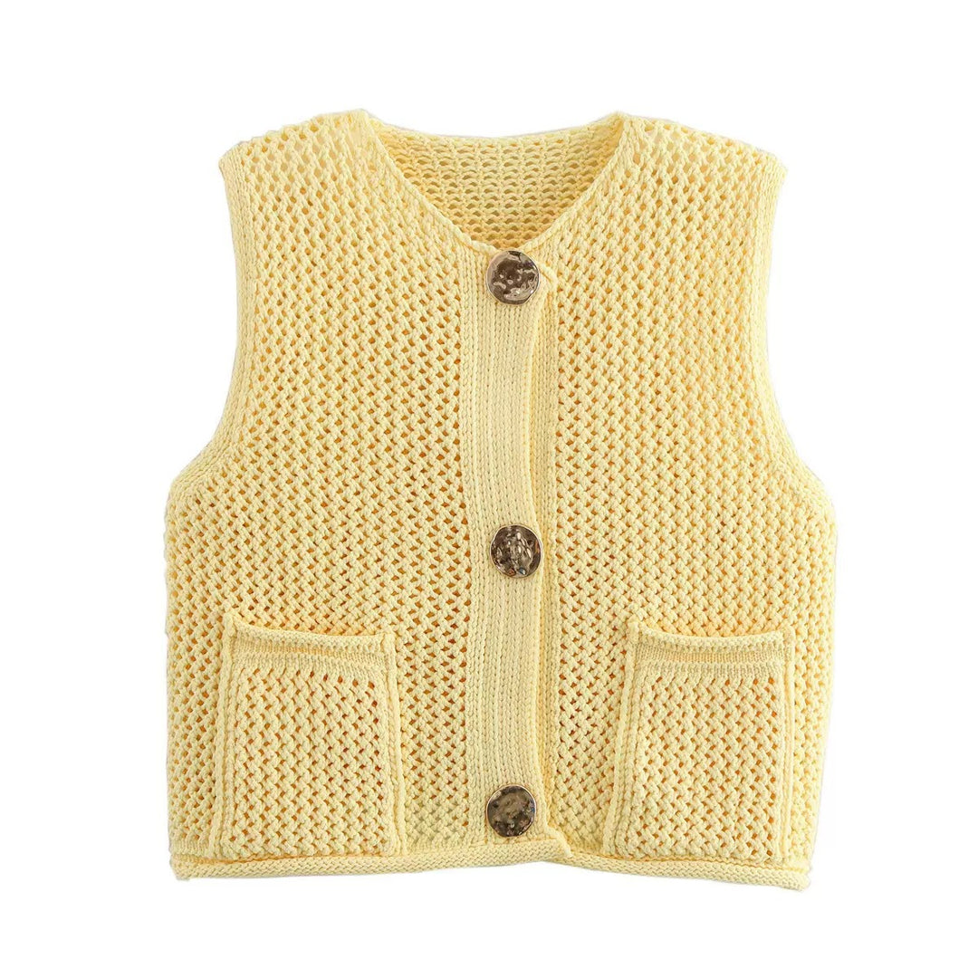 Lune London Women's Knit Vest with Buttons and Pockets