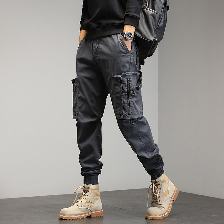 Men's cargo pants with stylish zip pockets and elastic waistband Lune London