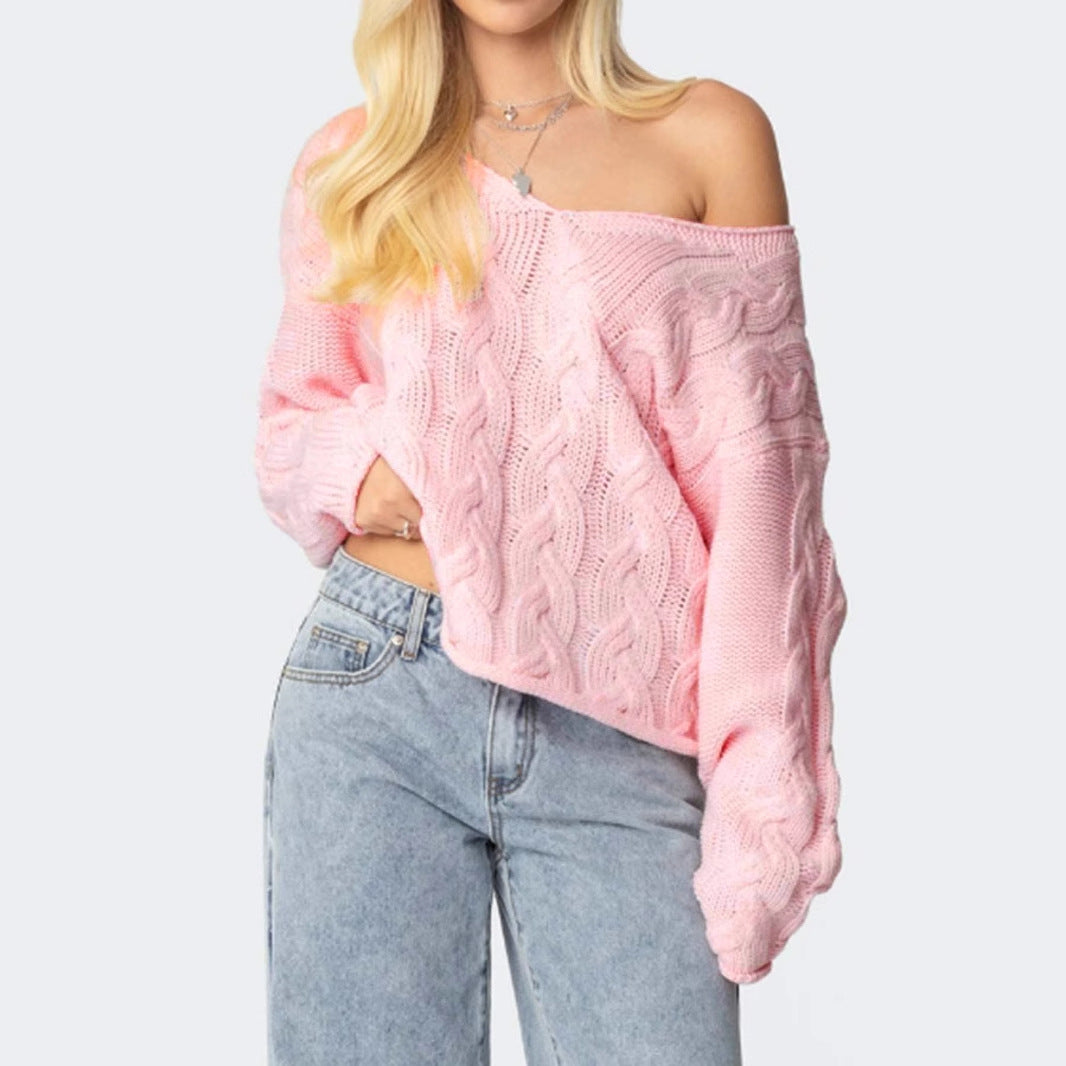 Chunky knit sweater for women with a deep V-neckline and relaxed silhouette Lune London
