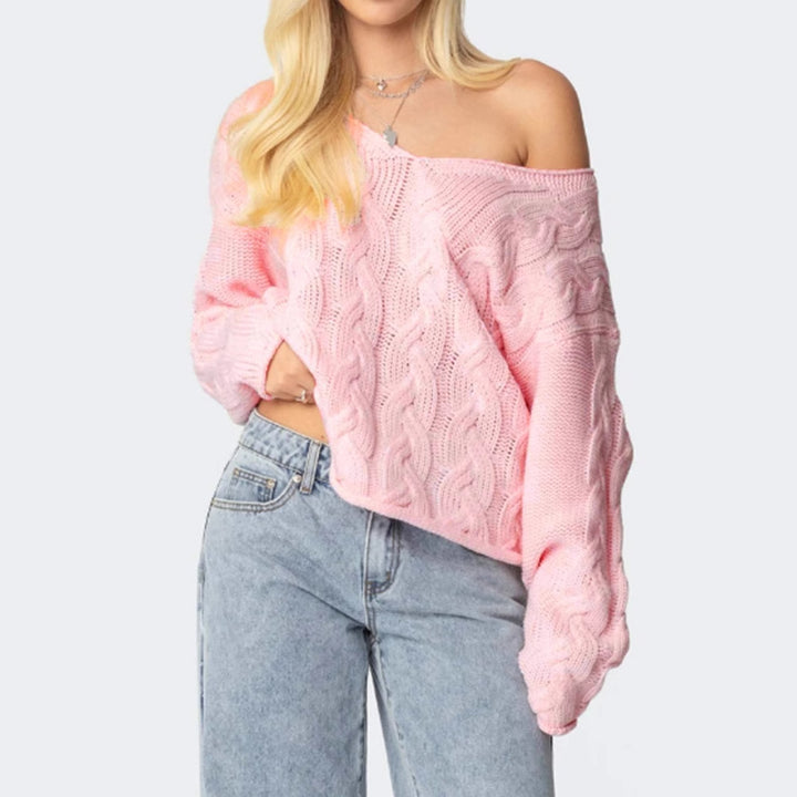 Chunky knit sweater for women with a deep V-neckline and relaxed silhouette Lune London