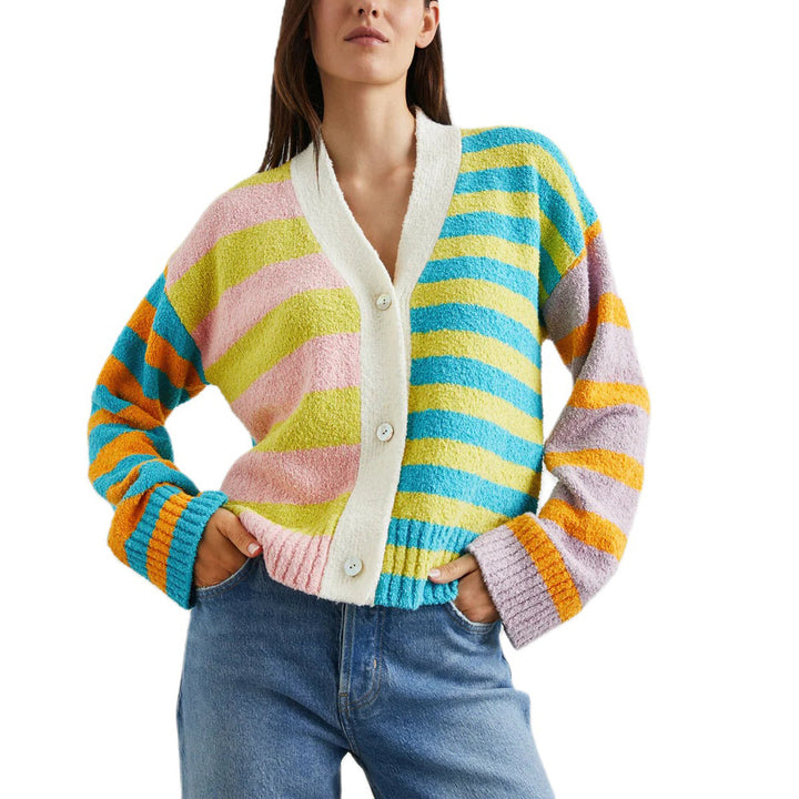 Women Striped Patterned Vest with Colorful Stripe Pattern and Chic Button Details