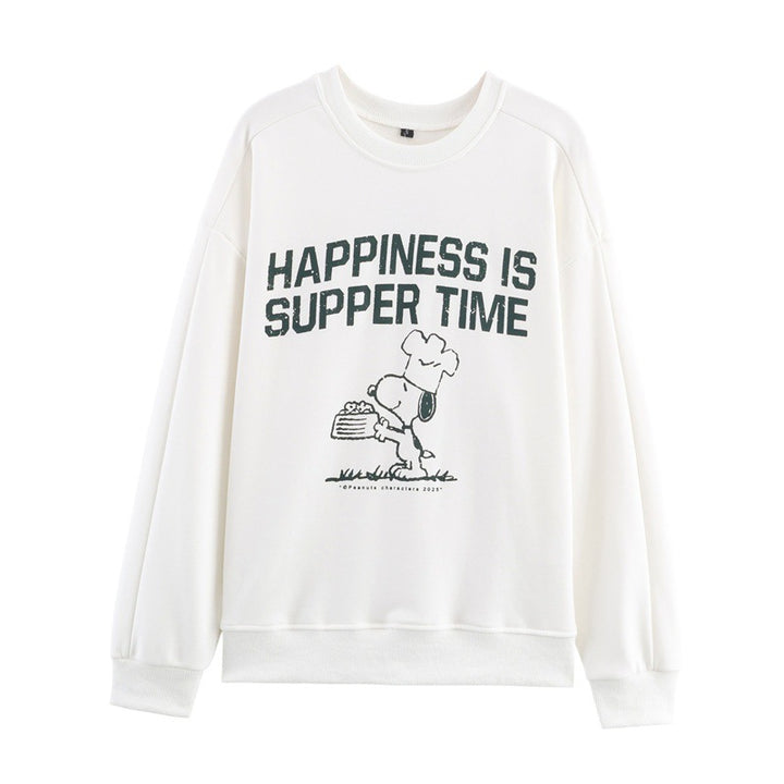 Casual women's sweatshirt with unique Snoopy print and round neck Lune London