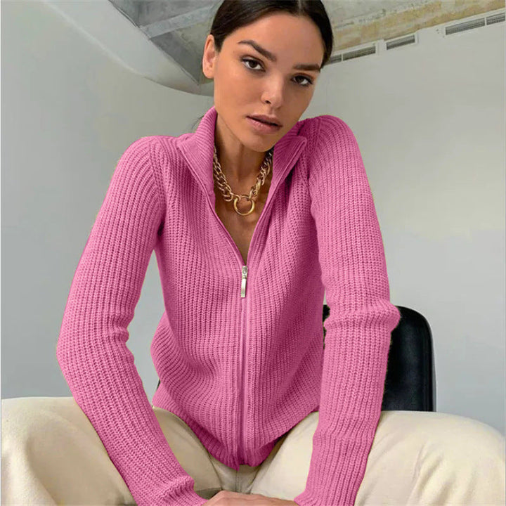 Women's Cardigan with High Collar and Innovative Zipper Lune London