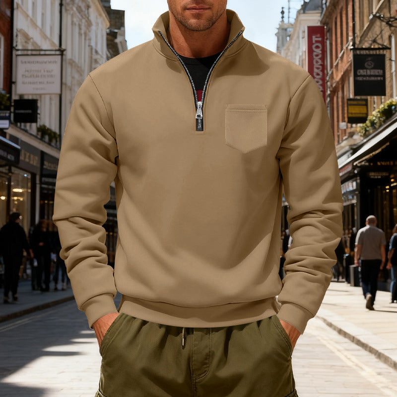 Men's fashionable sweatshirt with half zipper and applied pocket Lune London