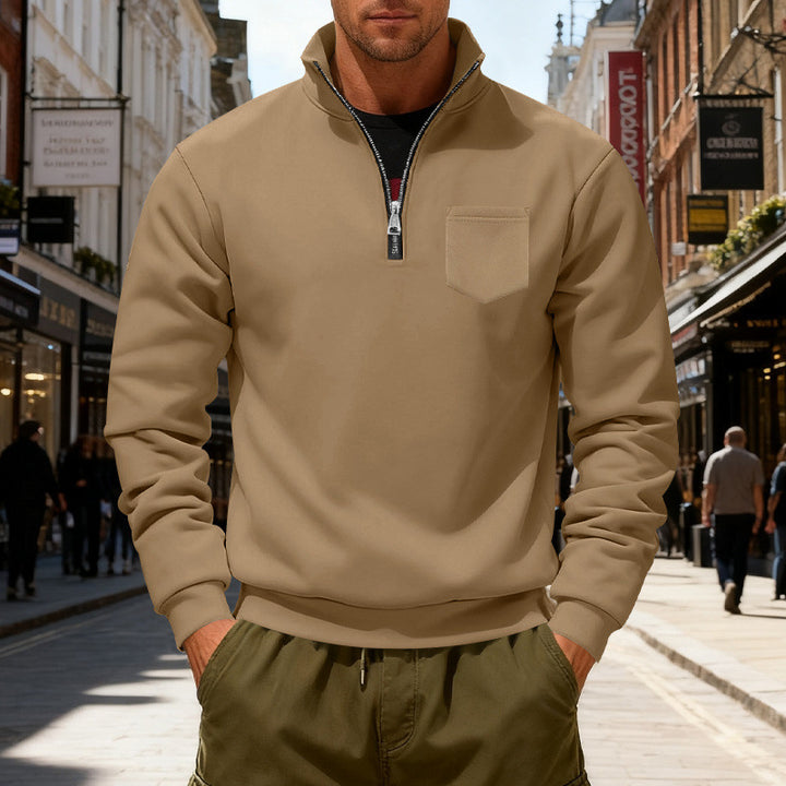 Men's fashionable sweatshirt with half zipper and applied pocket Lune London