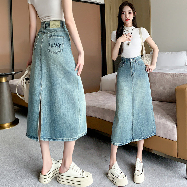 Jupe maxi en denim pour femmes avec fente latérale Chic & Stil