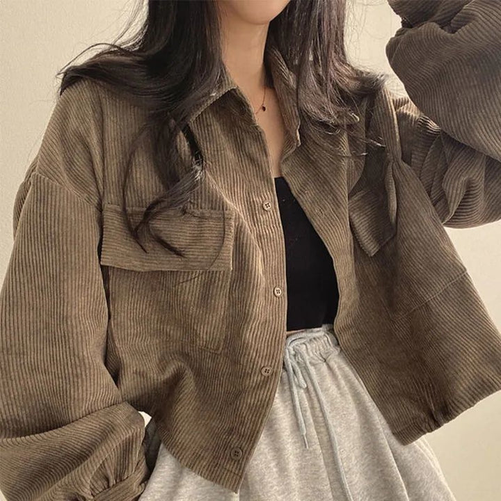 Veste en corduroy décontractée pour femmes avec des manches volumineuses Chic & Stil