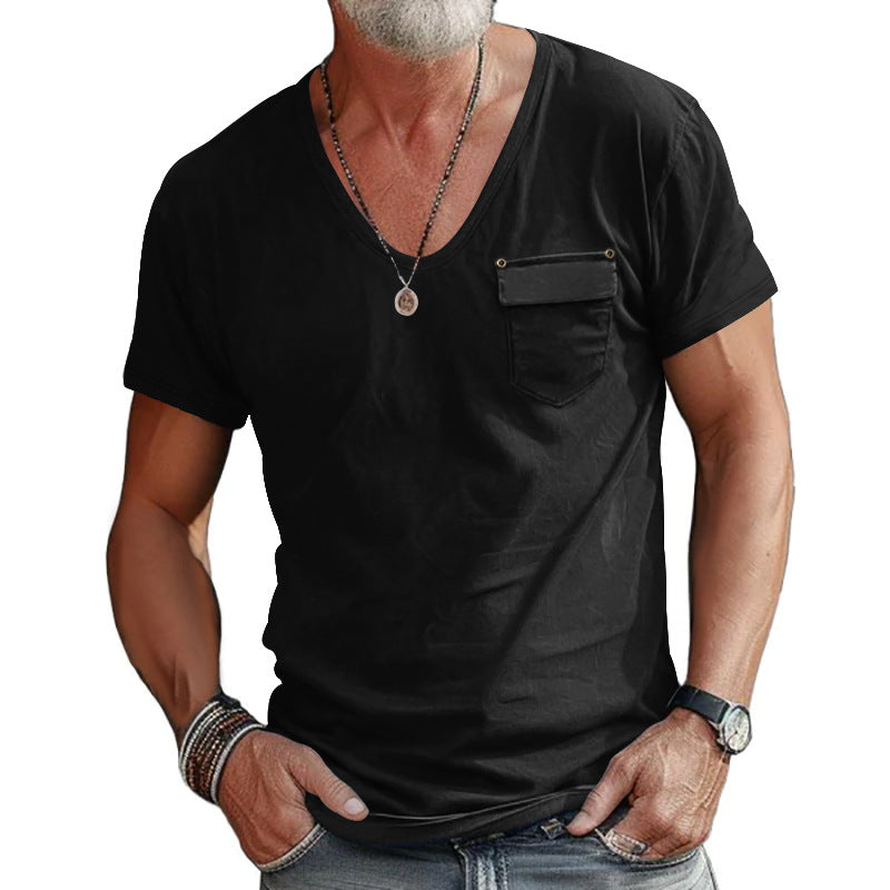 Men's t-shirt with V-neck and practical chest pocket Lune London