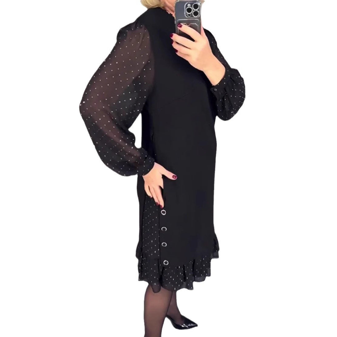 Ladies Elegant Dress with Voluminous Sleeves and Cut-Out Hem Chic & Stil
