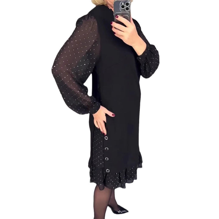 Ladies Elegant Dress with Voluminous Sleeves and Cut-Out Hem Chic & Stil