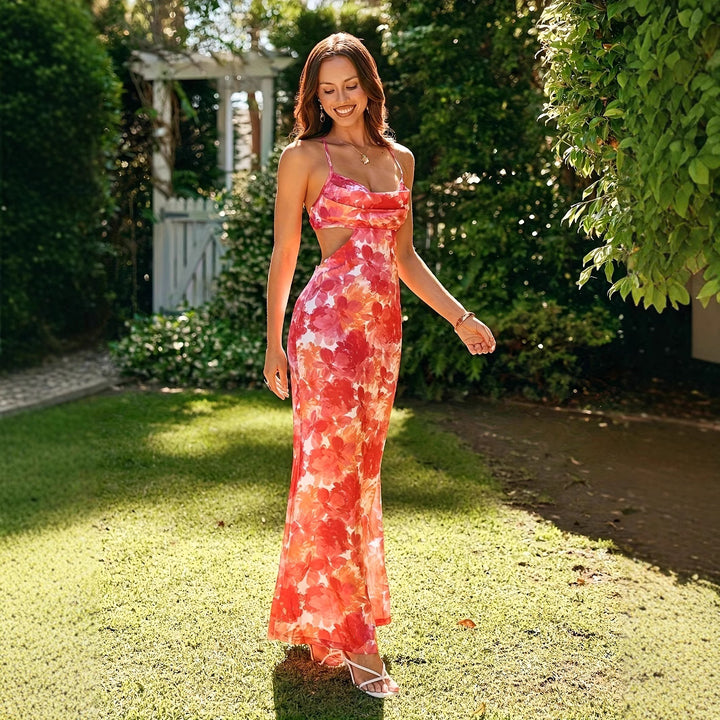 Ladies Elegant Summer Dress with Cut-out Details and a Chic Floral Pattern