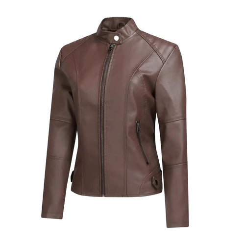 Trendy faux leather jacket for women with a modern cut and an asymmetrical zipper Lune London
