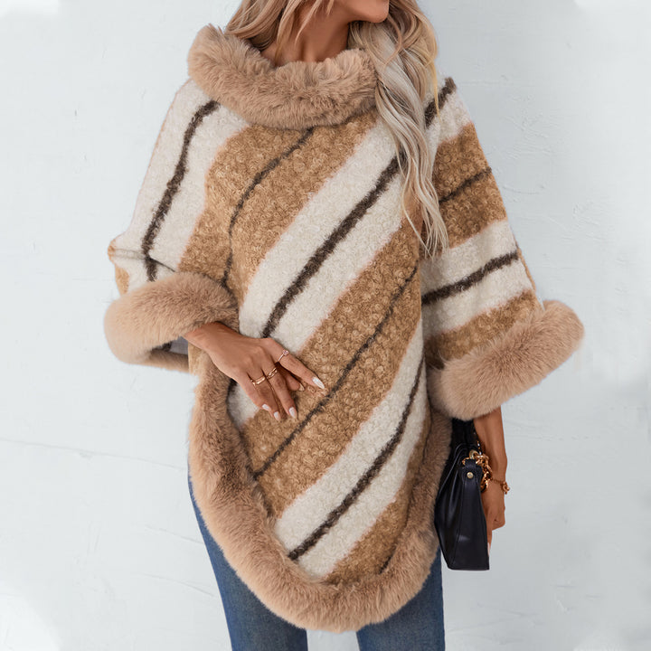Ladies elegant poncho with luxurious fur trim Lune London