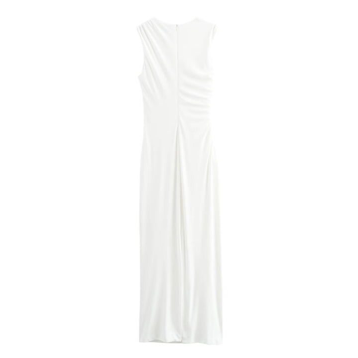 Lune London | Solid Color Round Neck Sleeveless Folding Slim Fit Dress