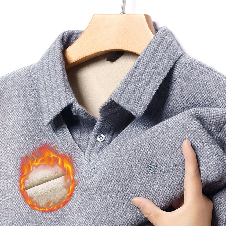 Elegant V-neck sweater for men with structured sleeves and a classic shirt collar Lune London