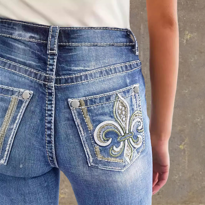 Women's Flared Jeans in Vintage Style with High-Grade Detail and Refined Embroidery Lune London