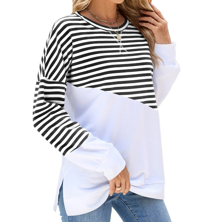 Casual women's sweatshirt with striped design and contrasting hem Lune London