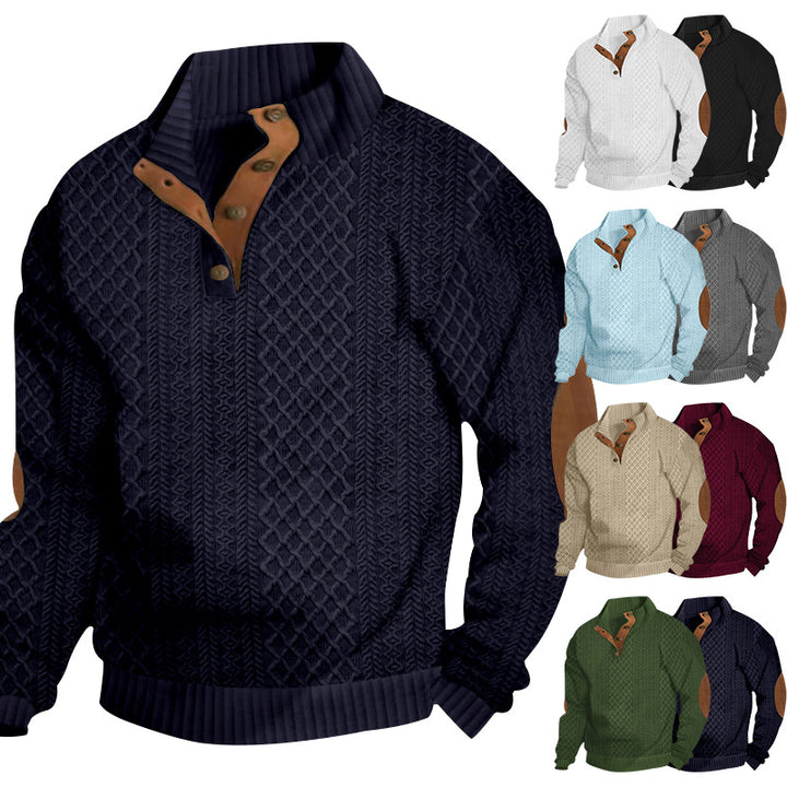 Knitted sweater for men with innovative high collar and modern leather applications Lune London