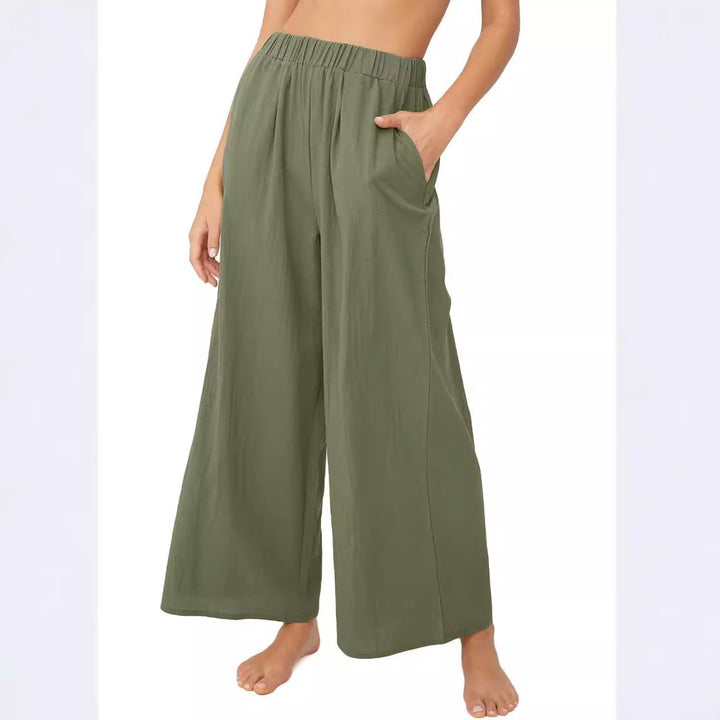 Wide palazzo pants for women with elastic waistband and side pockets Lune London