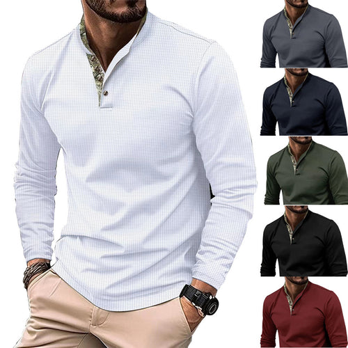 Men's long sleeve shirt with a modern stand collar and a subtle checked pattern Lune London