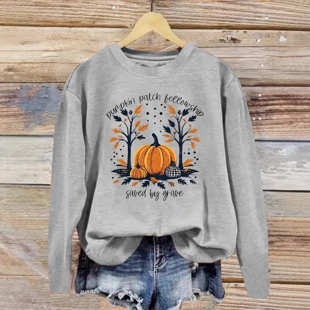 Sweat-shirt pour femmes avec design de citrouille d'automne et coupe décontractée Chic & Stil