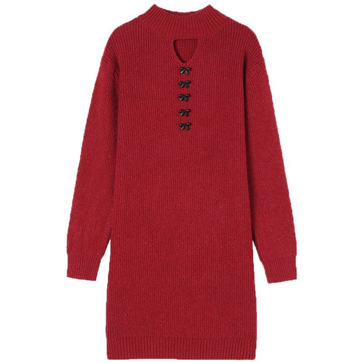 Robe tricotée pour femmes avec décolleté moderne et détails de boutons décoratifs Chic & Stil