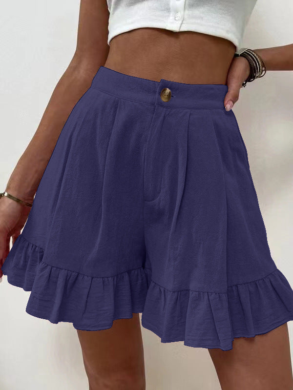 Ruffled shorts for women with elastic waistband and side pockets Lune London