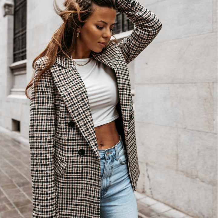Ladies Elegant Checked Blazer Lune London