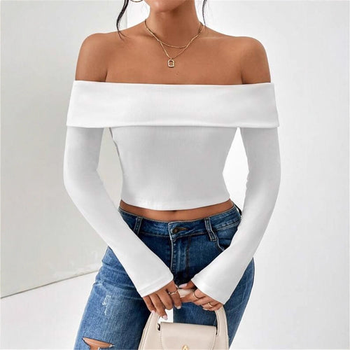 Ladies Off-shoulder top with long sleeves and fine ribbed texture Lune London