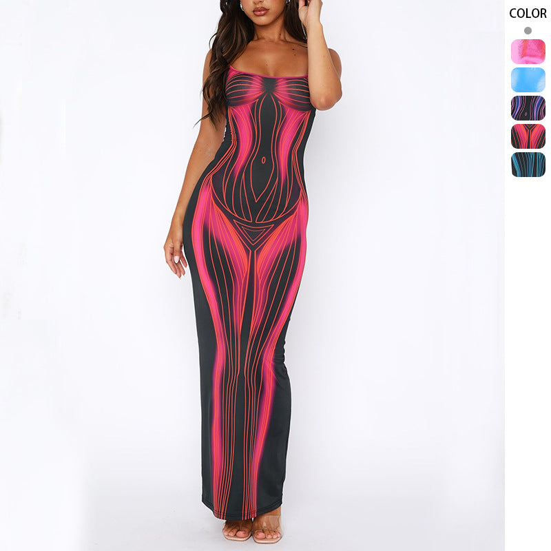 Maxi dress for women with graphic design and fitted silhouette Chic & Stil