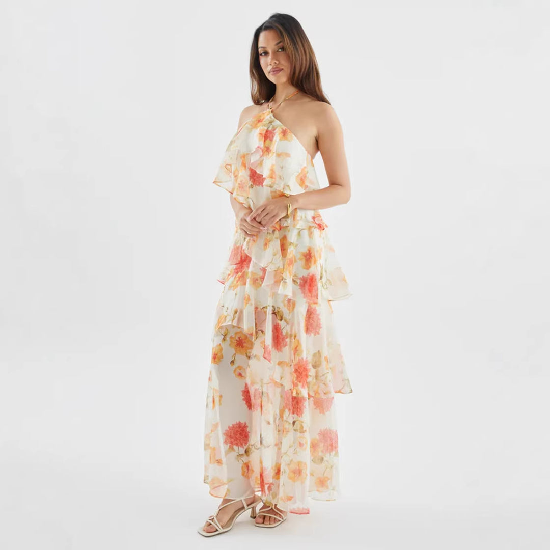 Women's maxi dress with swinging ruffles and modern dots Lune London