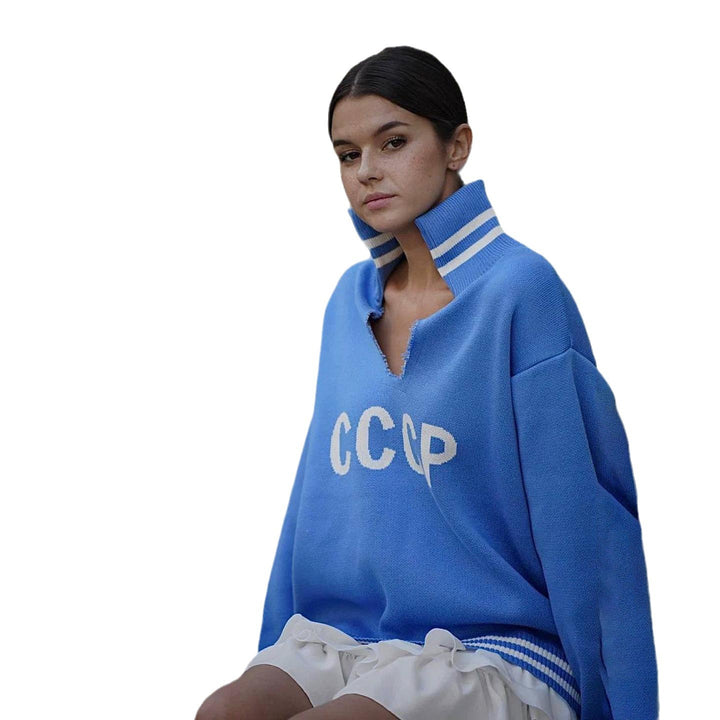 Casual women's sweater with sporty lettering and trendy ribbed finishes Lune London