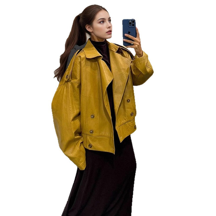 Oversized faux leather jacket for women with double-breasted buttons and trendy cut Lune London