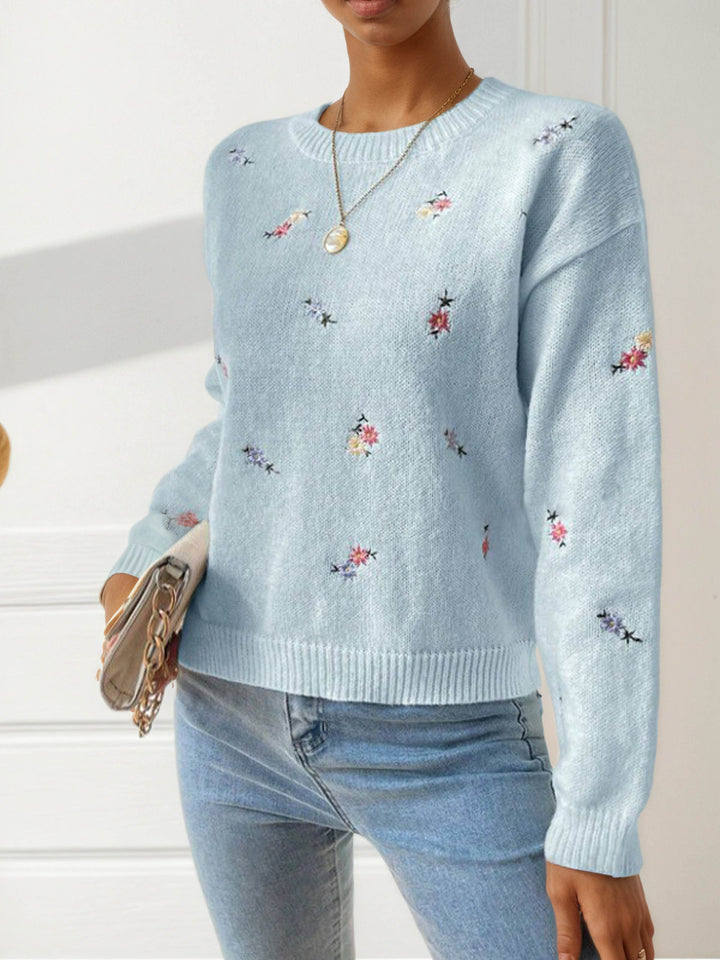 Knit sweater for women with floral embroidery details and a relaxed fit Lune London