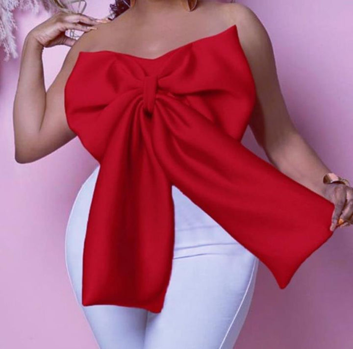 Off-shoulder blouse for women with decorative knot design Lune London
