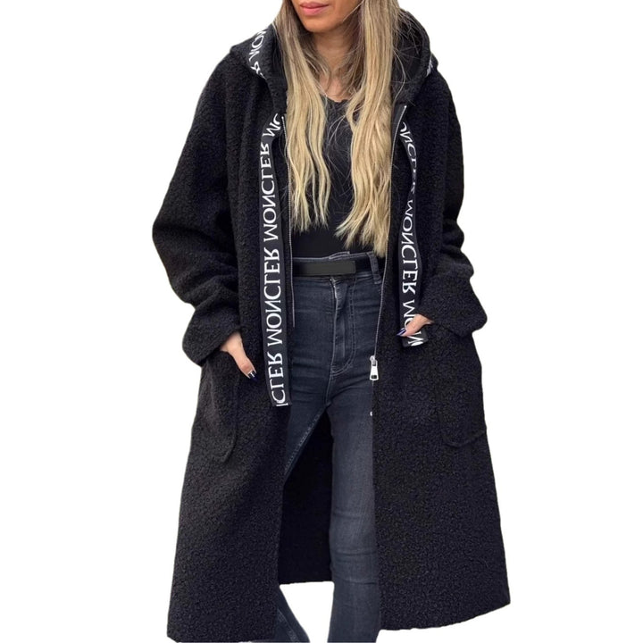 Long fleece coat for women with hood and convenient pockets Lune London