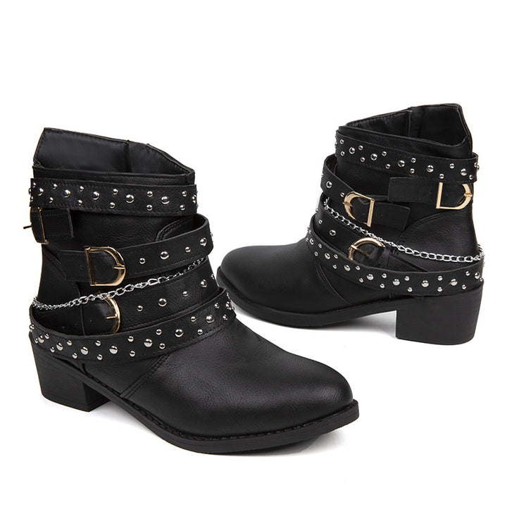 Ankle boots for women with trendy buckles and decorative studs Lune London