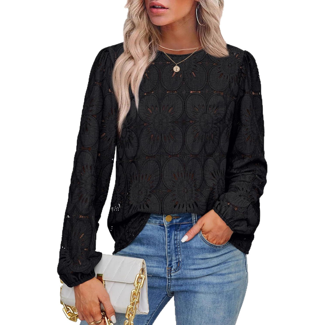 Lace blouse for women with floral details and elegant puff sleeves Lune London