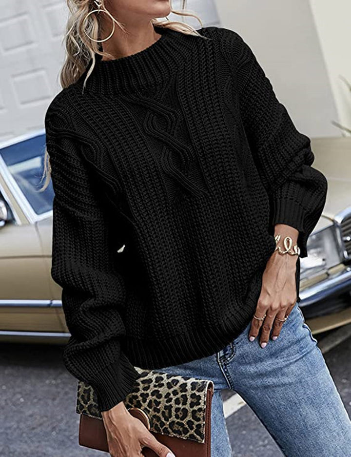 Chunky knit sweater for women with high collar and decorative raised pattern Lune Londonl
