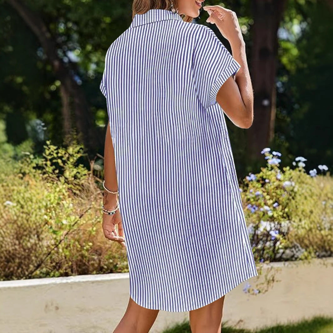 Shirt dress women with fine stripes and practical pockets Lune London