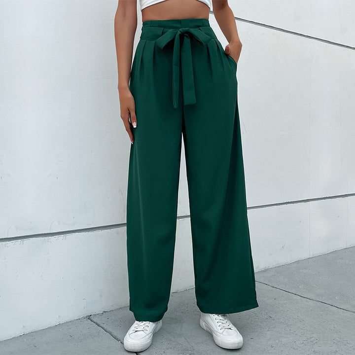 Women Wide Leg Trousers with Knot Detail at the Waist Lune London